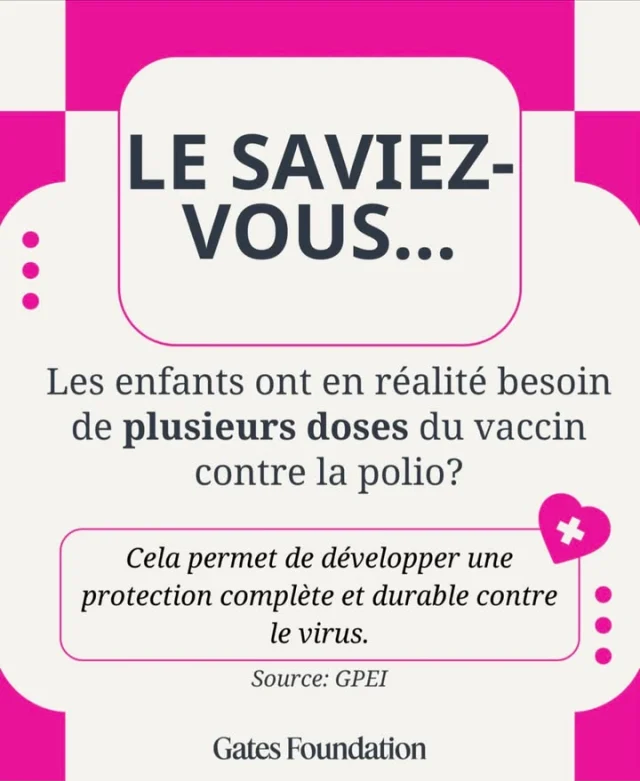 💉 Le saviez-vous ?
Plusieurs doses du vaccin contre la polio sont nécessaires pour permettre aux enfants de développer une protection complète et durable contre le virus.🌍 Continuons à informer, sensibiliser et soutenir cette mobilisation mondiale jusqu'à l'éradication définitive de la polio.Rejoignez le Cercle PolioPlus dès 9 € par mois (ou 100 € par an) et devenez, vous aussi, un acteur de l'éradication de la polio. Chaque engagement nous rapproche d'un monde où plus aucun enfant ne sera paralysé par cette maladie.
👉 Pour adhérer : https://cerclepolioplus.org#enpolionow #EnFinirAvecLaPolio