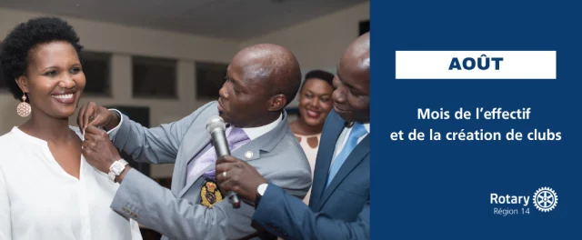 🌍 AOÛT : le mois de l'effectif et de la création de clubs
Le Rotary ne grandit pas par hasard. Il grandit grâce à chacune et chacun d'entre nous.
Inviter, accueillir, accompagner, transmettre : autant de gestes simples qui permettent à nos clubs de se renouveler et de renforcer leur capacité d'action.
Chaque nouveau membre apporte une expérience, un regard, des compétences et une envie d'agir.
En cette période consacrée à l'effectif, faisons découvrir le Rotary autour de nous. Car derrière chaque nouvelle adhésion se cache une nouvelle opportunité de créer un impact durable.Le Rotary, ce n'est pas seulement rejoindre un club. C'est rejoindre une communauté qui agit !